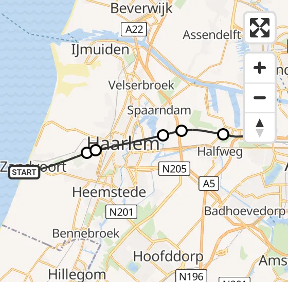 Vlucht Traumahelikopter PH-LLN van Zandvoort naar Amsterdam Heliport op woensdag 18 september 2024 1:37