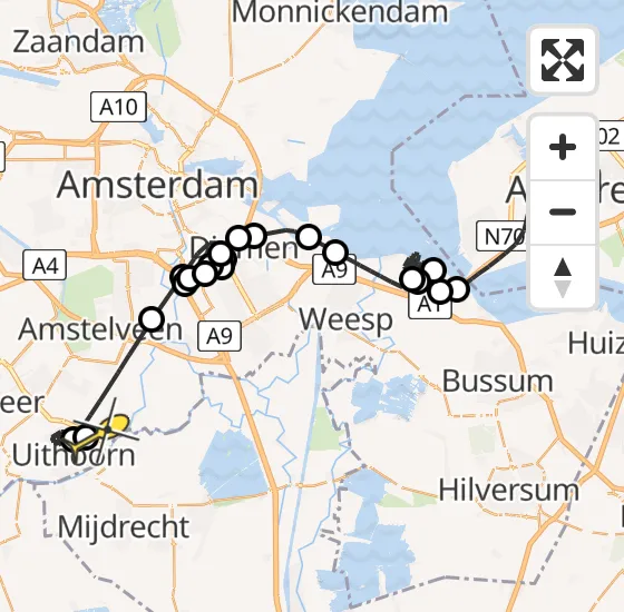 Vlucht Politiehelikopter PH-PXE van Almere naar Amstelveen op woensdag 18 september 2024 13:03