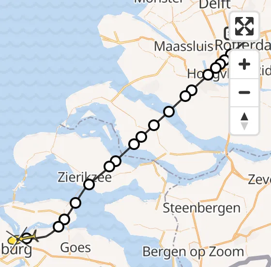 Vlucht Kustwachthelikopter PH-NCG van Rotterdam The Hague Airport naar Vliegveld Midden-Zeeland op woensdag 18 september 2024 14:22