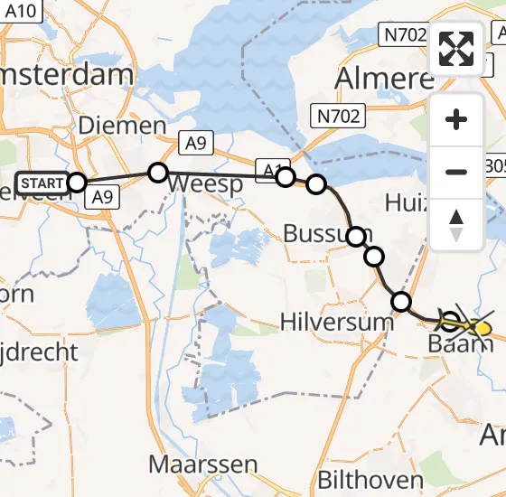 Vlucht Politiehelikopter PH-PXE van Amstelveen naar Baarn op woensdag 18 september 2024 15:13