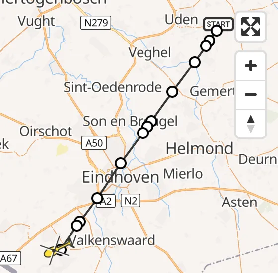 Vlucht Traumahelikopter PH-DOC van Vliegbasis Volkel naar Eersel op woensdag 18 september 2024 17:12