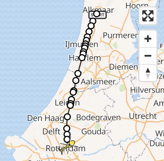 Vlucht Traumahelikopter PH-MAA van Alkmaar naar Rotterdam op woensdag 18 september 2024 17:51