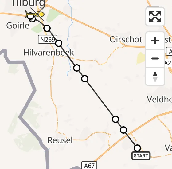 Vlucht Traumahelikopter PH-DOC van Bergeijk naar Tilburg op woensdag 18 september 2024 17:57