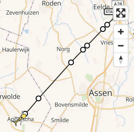 Vlucht Traumahelikopter PH-TTR van Groningen Airport Eelde naar Appelscha op woensdag 18 september 2024 18:35