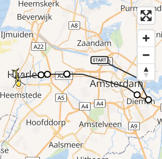 Vlucht Traumahelikopter PH-LLN van Amsterdam naar Haarlem op zaterdag 21 september 2024 1:33