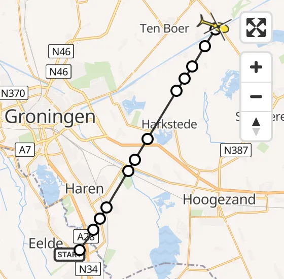 Vlucht Traumahelikopter PH-TTR van Groningen Airport Eelde naar Ten Post op zaterdag 21 september 2024 12:22