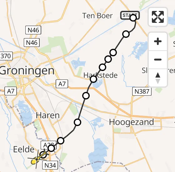 Vlucht Traumahelikopter PH-TTR van Ten Post naar Groningen Airport Eelde op zaterdag 21 september 2024 12:45