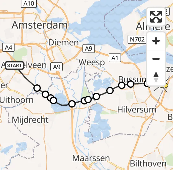 Vlucht Politiehelikopter PH-PXE van Amstelveen naar Blaricum op zaterdag 21 september 2024 12:49