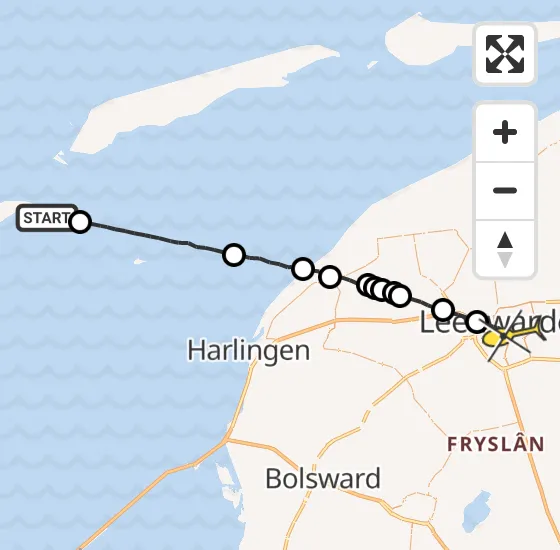 Vlucht Ambulancehelikopter PH-OOP van Vlieland naar Leeuwarden op zaterdag 21 september 2024 22:58