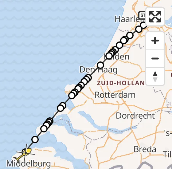 Vlucht Traumahelikopter PH-LLN van Amsterdam Heliport naar Oostkapelle op zondag 22 september 2024 0:29