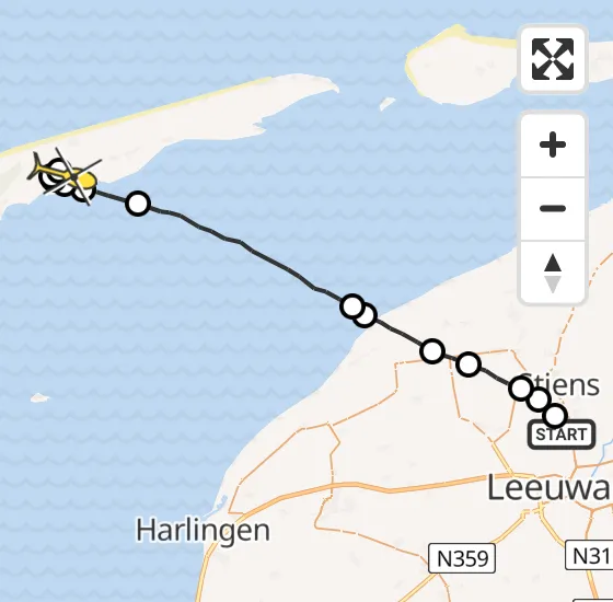 Vlucht Ambulancehelikopter PH-OOP van Vliegbasis Leeuwarden naar Midsland op zondag 22 september 2024 1:47