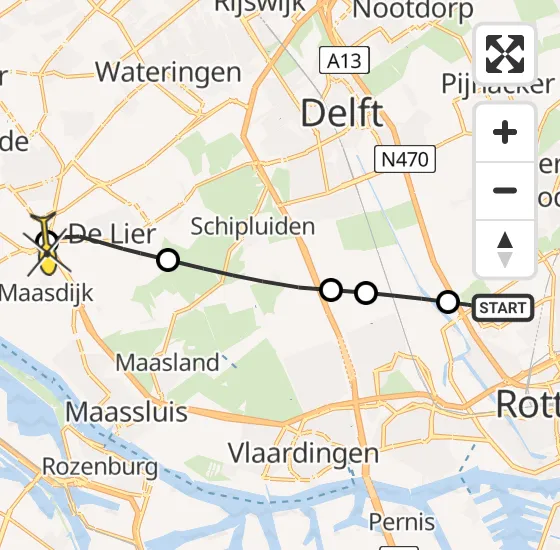 Vlucht Traumahelikopter PH-MAA van Rotterdam The Hague Airport naar Naaldwijk op zondag 22 september 2024 2:23