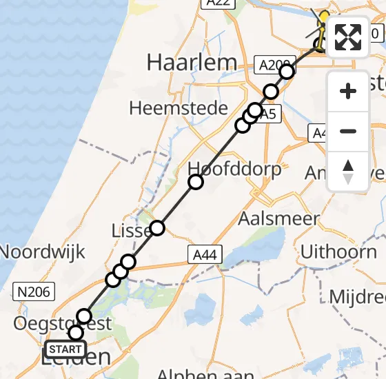 Vlucht Traumahelikopter PH-LLN van Leiden naar Amsterdam Heliport op zondag 22 september 2024 2:31