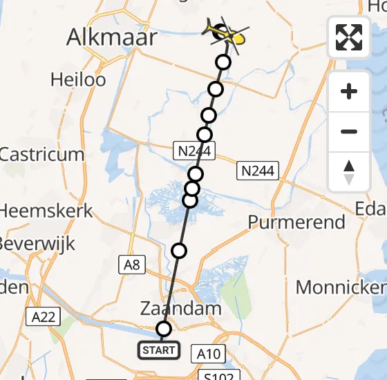 Vlucht Traumahelikopter PH-LLN van Amsterdam Heliport naar Ursem op zondag 22 september 2024 8:05