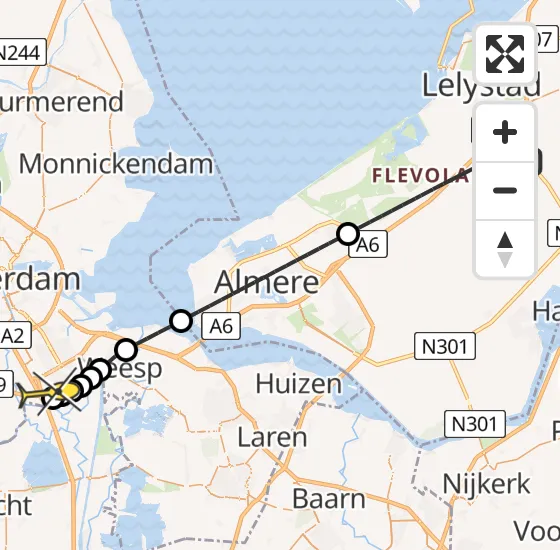 Vlucht Traumahelikopter PH-LLN van Lelystad Airport naar Academisch Medisch Centrum (AMC) op zondag 22 september 2024 12:07