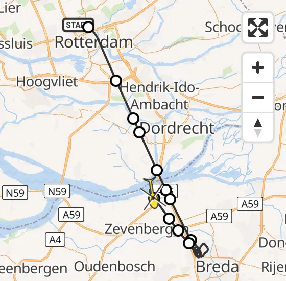 Vlucht Politiehelikopter PH-PXD van Rotterdam The Hague Airport naar Moerdijk op zondag 22 september 2024 16:41