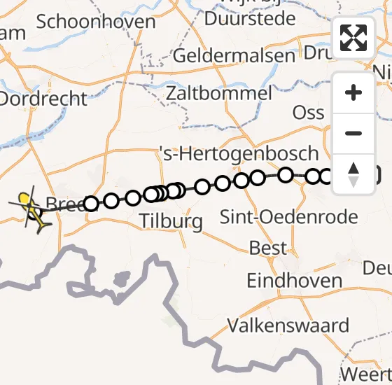 Vlucht Traumahelikopter PH-DOC van Vliegbasis Volkel naar Etten-Leur op zondag 22 september 2024 17:13