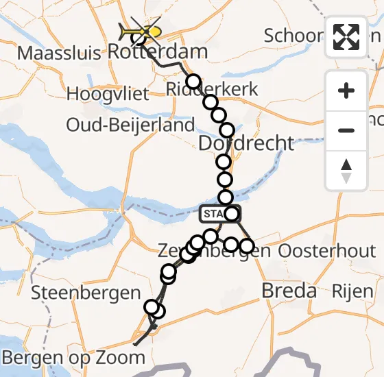 Vlucht Politiehelikopter PH-PXD van Moerdijk naar Rotterdam The Hague Airport op zondag 22 september 2024 17:24