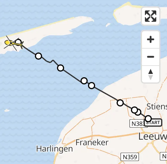 Vlucht Ambulancehelikopter PH-OOP van Vliegbasis Leeuwarden naar Midsland op zondag 22 september 2024 18:17