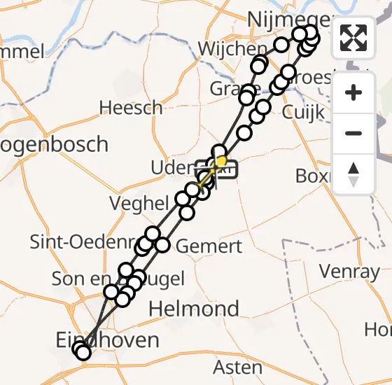 Vlucht Traumahelikopter PH-DOC van Vliegbasis Volkel naar Vliegbasis Volkel op zondag 22 september 2024 18:33