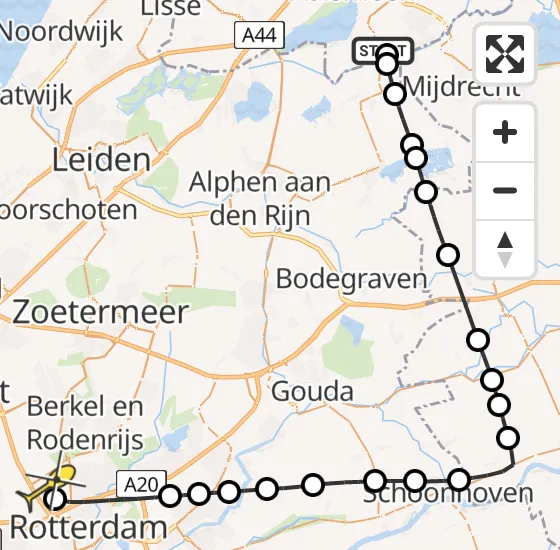 Vlucht Traumahelikopter PH-MAA van De Kwakel naar Rotterdam The Hague Airport op zondag 22 september 2024 18:39