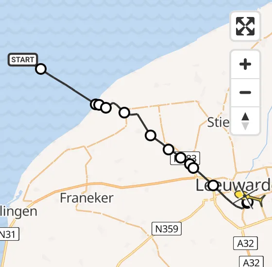 Vlucht Ambulancehelikopter PH-OOP van Oosterend naar Leeuwarden op zondag 22 september 2024 18:45