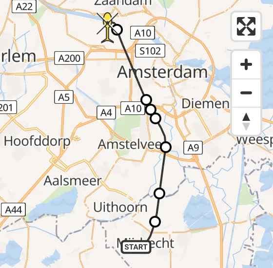 Vlucht Traumahelikopter PH-LLN van Mijdrecht naar Amsterdam Heliport op zondag 22 september 2024 20:18