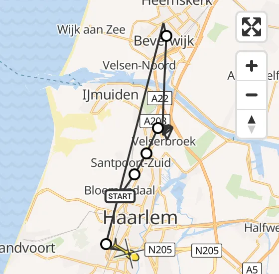 Vlucht Politiehelikopter PH-PXE van Bloemendaal naar Haarlem op zondag 22 september 2024 20:55