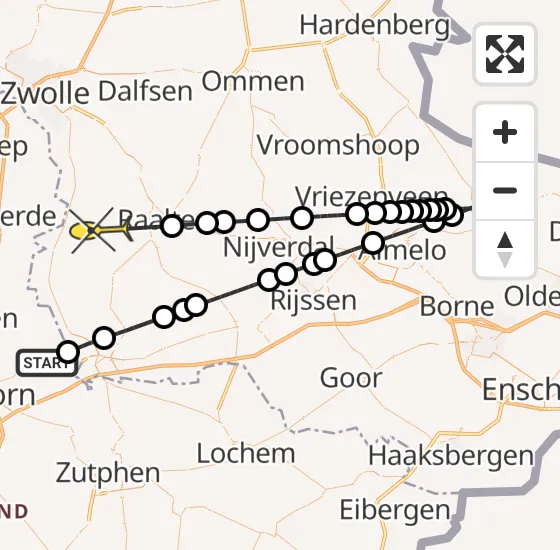 Vlucht Politiehelikopter PH-PXE van Twello naar Wijhe op zondag 22 september 2024 22:49