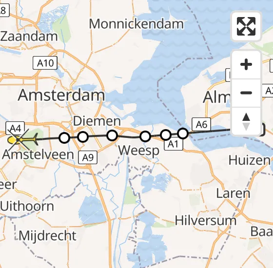 Vlucht Politiehelikopter PH-PXE van Almere naar Badhoevedorp op zondag 22 september 2024 23:44