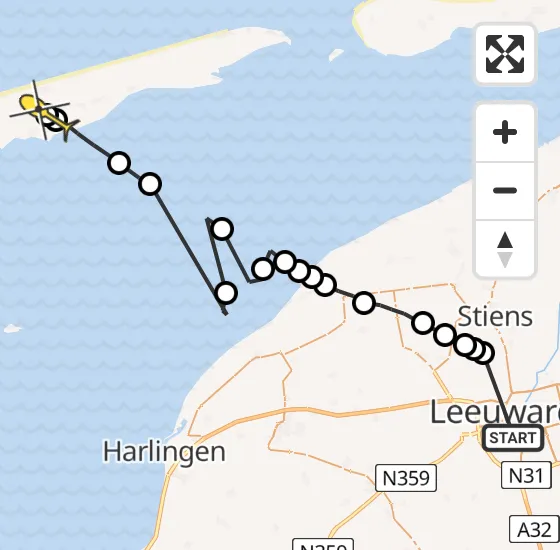 Vlucht Ambulancehelikopter PH-OOP van Leeuwarden naar Midsland op maandag 23 september 2024 7:19