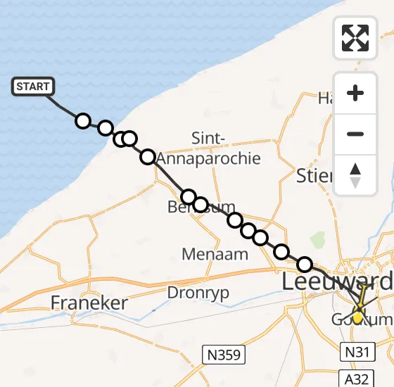 Vlucht Ambulancehelikopter PH-OOP van Formerum naar Leeuwarden op maandag 23 september 2024 7:49