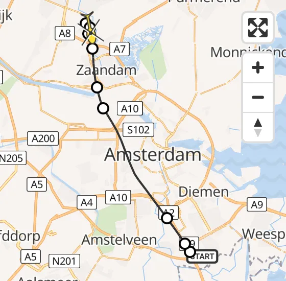 Vlucht Traumahelikopter PH-LLN van Academisch Medisch Centrum (AMC) naar Zaandijk op maandag 23 september 2024 8:50