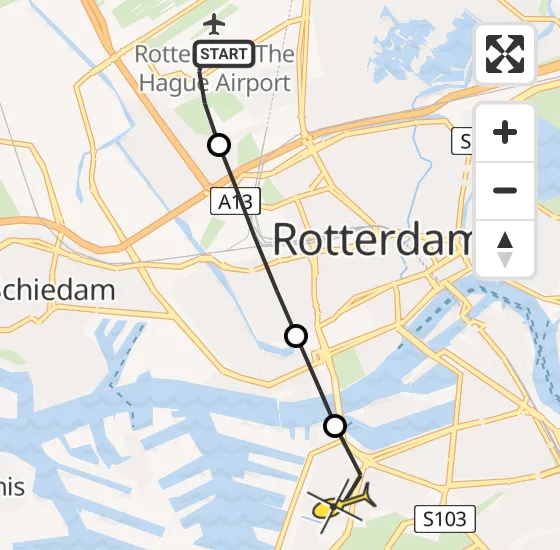 Vlucht Traumahelikopter PH-MAA van Rotterdam The Hague Airport naar Rotterdam op maandag 23 september 2024 9:31