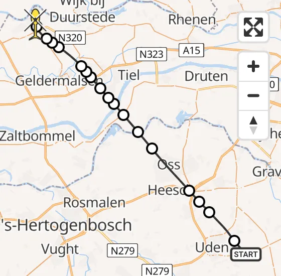 Vlucht Traumahelikopter PH-DOC van Vliegbasis Volkel naar Culemborg op maandag 23 september 2024 9:50