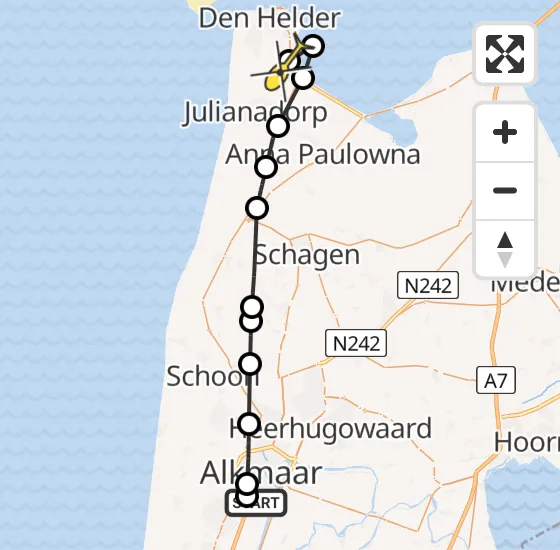 Vlucht Kustwachthelikopter PH-SAR van Alkmaar naar Vliegveld De Kooy op maandag 23 september 2024 14:05