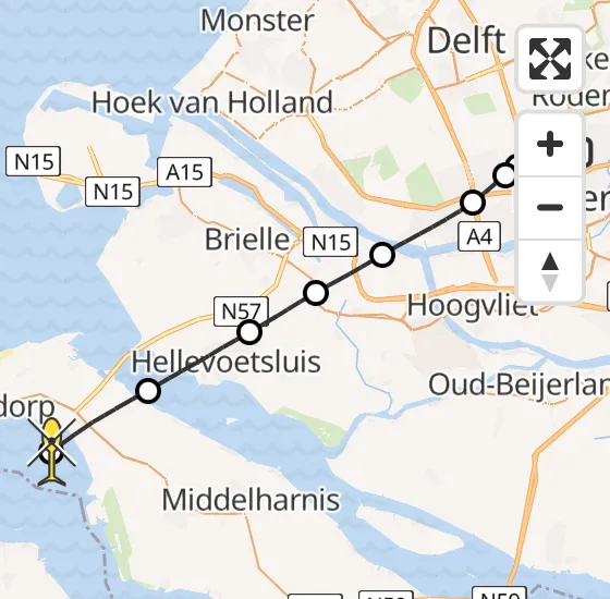 Vlucht Traumahelikopter PH-MAA van Rotterdam The Hague Airport naar Goedereede op maandag 23 september 2024 16:32