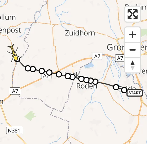 Vlucht Traumahelikopter PH-TTR van Groningen Airport Eelde naar Surhuizum op maandag 23 september 2024 17:00