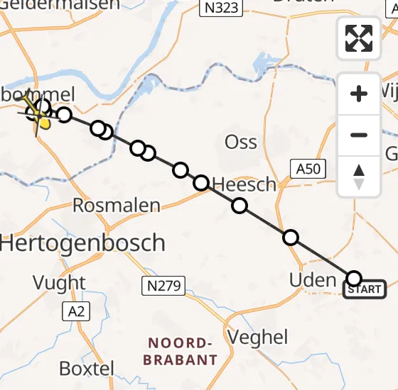 Vlucht Traumahelikopter PH-DOC van Vliegbasis Volkel naar Zaltbommel op maandag 23 september 2024 18:39