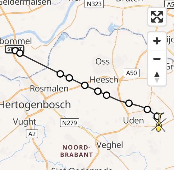 Vlucht Traumahelikopter PH-DOC van Zaltbommel naar Vliegbasis Volkel op maandag 23 september 2024 18:51