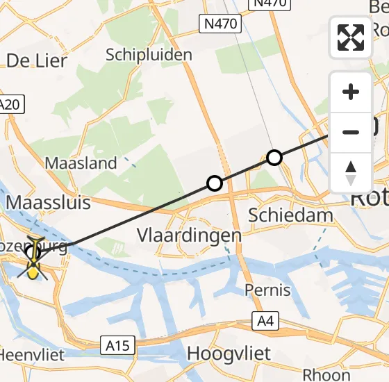 Vlucht Traumahelikopter PH-MAA van Rotterdam The Hague Airport naar Rozenburg op maandag 23 september 2024 19:02