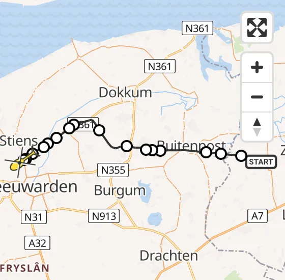 Vlucht Ambulancehelikopter PH-OOP van Sebaldeburen naar Vliegbasis Leeuwarden op dinsdag 24 september 2024 4:06