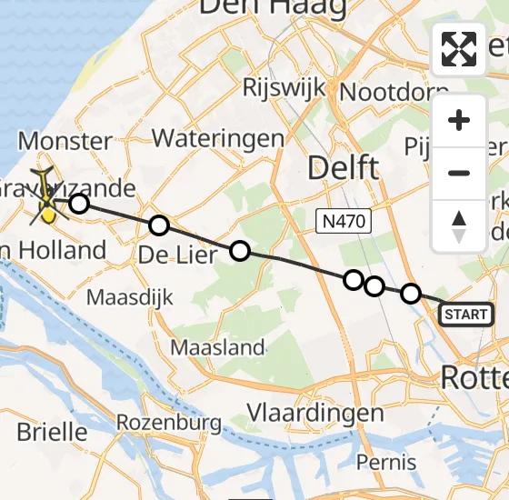 Vlucht Traumahelikopter PH-MAA van Rotterdam The Hague Airport naar 's-Gravenzande op dinsdag 24 september 2024 10:03