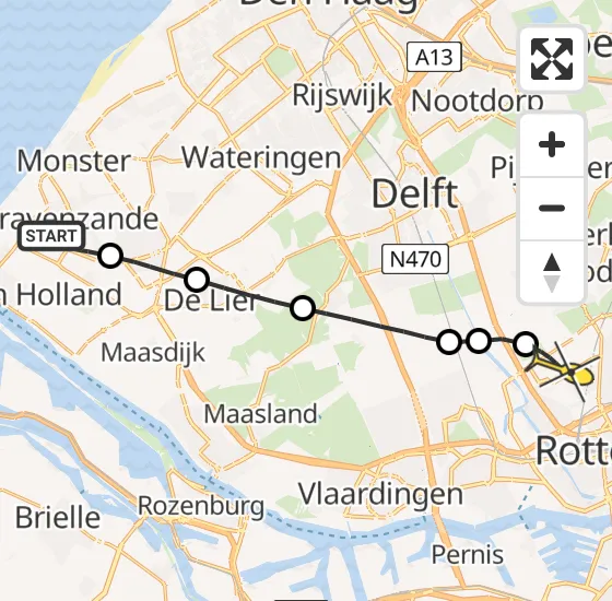 Vlucht Traumahelikopter PH-MAA van 's-Gravenzande naar Rotterdam The Hague Airport op dinsdag 24 september 2024 10:30