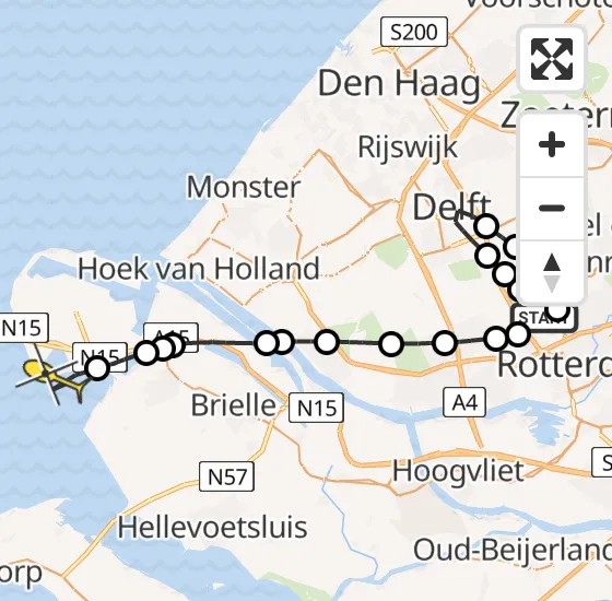 Vlucht Traumahelikopter PH-HVB van Rotterdam The Hague Airport naar Rockanje op dinsdag 24 september 2024 18:56