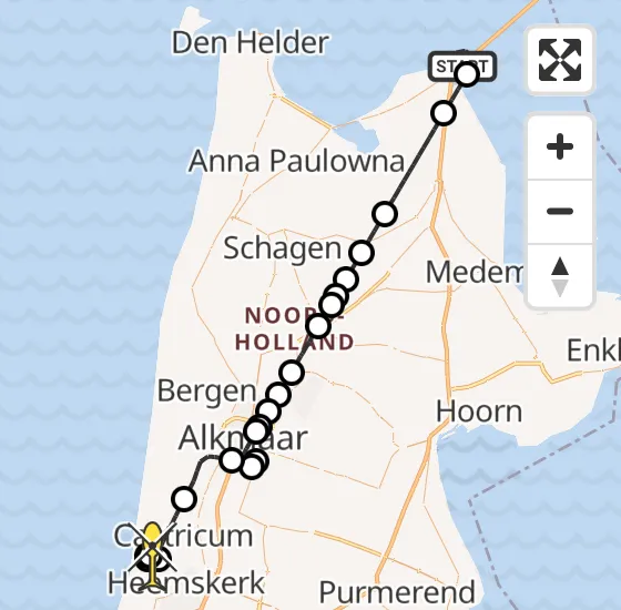 Vlucht Kustwachthelikopter PH-SAR van Den Oever naar Castricum op dinsdag 24 september 2024 20:00