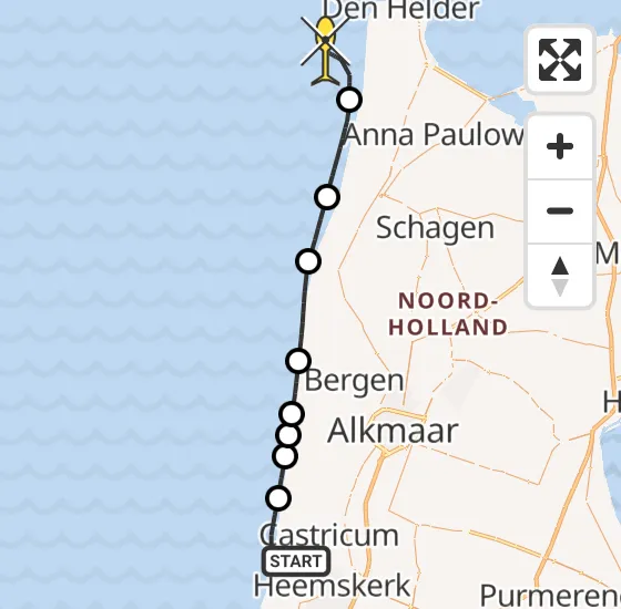 Vlucht Kustwachthelikopter PH-SAR van Castricum naar Den Helder op dinsdag 24 september 2024 20:30