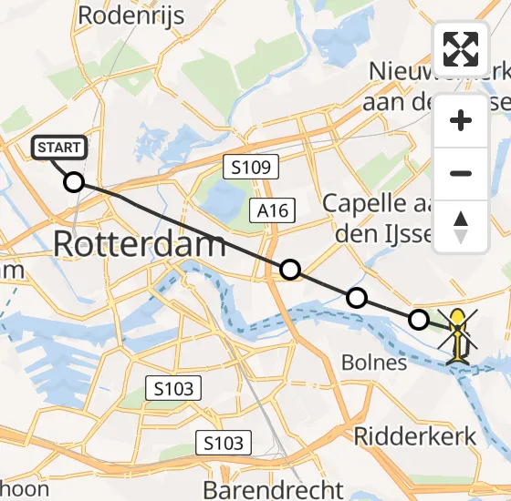 Vlucht Traumahelikopter PH-HVB van Rotterdam The Hague Airport naar Krimpen aan de Lek op dinsdag 24 september 2024 21:06