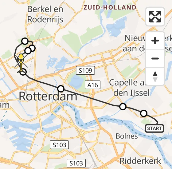 Vlucht Traumahelikopter PH-HVB van Krimpen aan de Lek naar Rotterdam The Hague Airport op dinsdag 24 september 2024 21:23