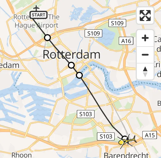 Vlucht Traumahelikopter PH-HVB van Rotterdam The Hague Airport naar Barendrecht op woensdag 25 september 2024 8:48